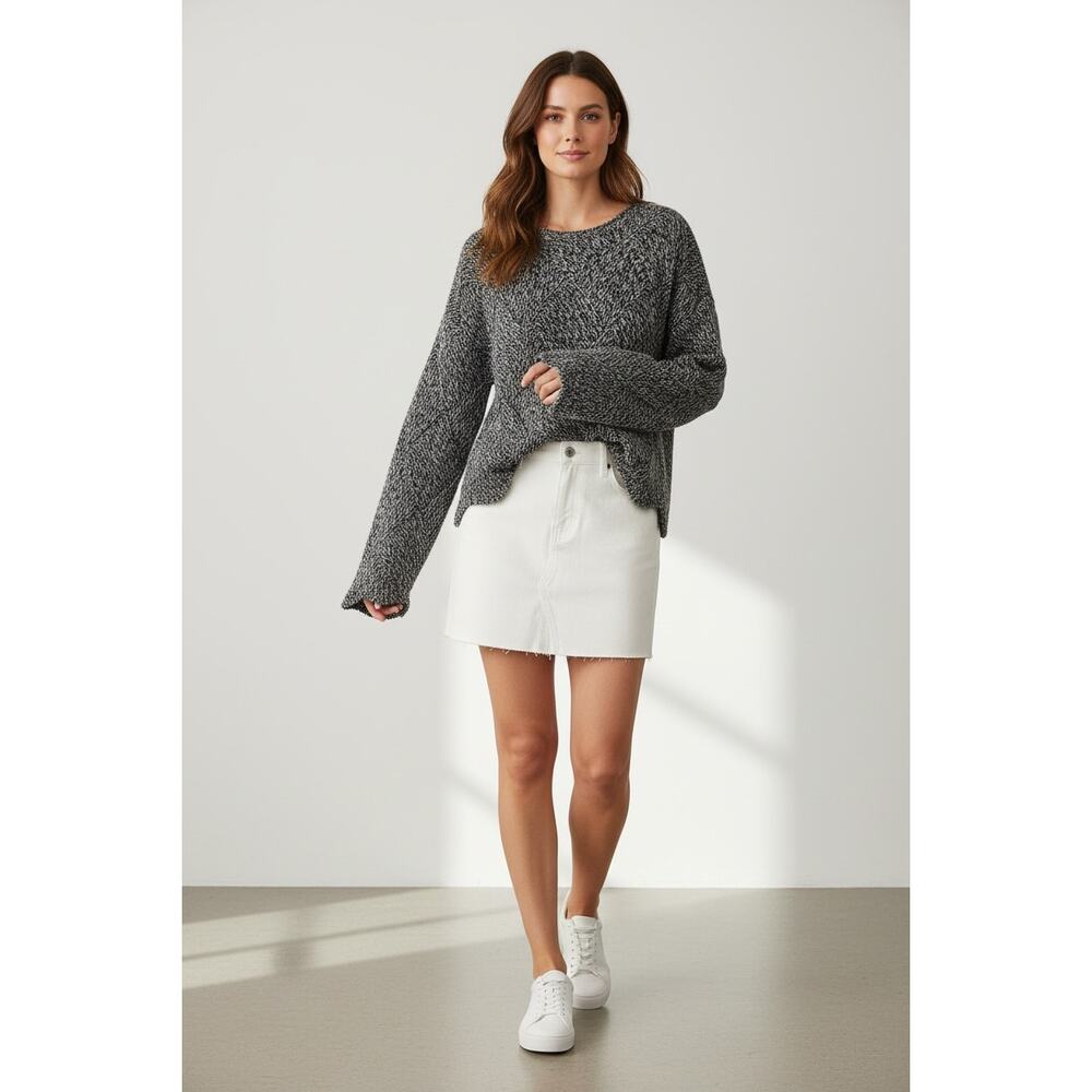 Theory Mouline Cropped Cashmere Sweater with Scalloped Hem Size Small